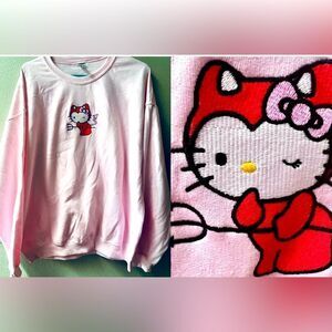 Hello Kitty Devil Embroidered Trendy Sweatshirt Crewneck Size XL~New